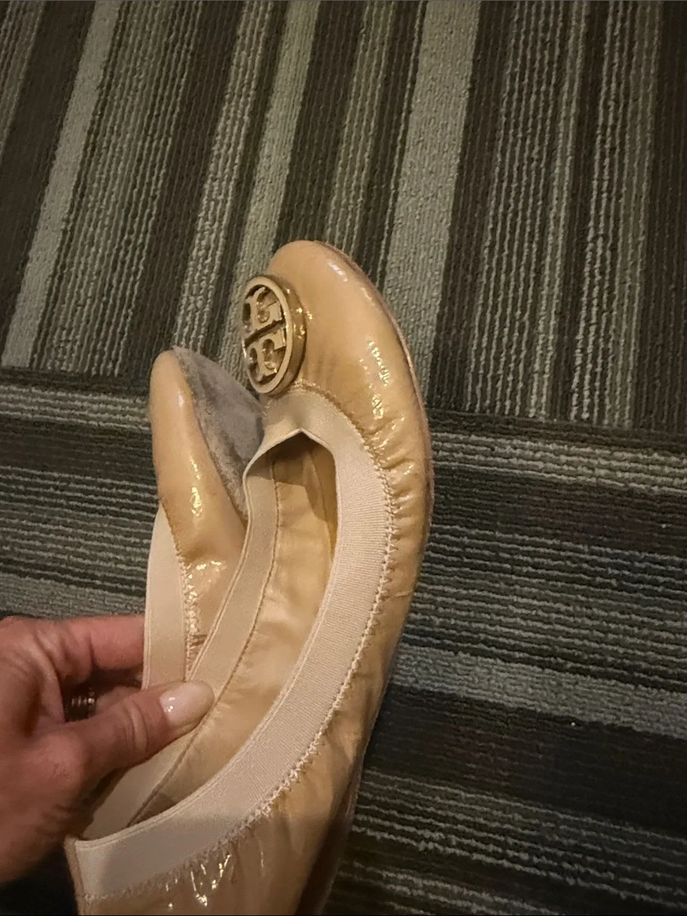 Tory Burch Blush Patent Leather Logo Ballet Flats